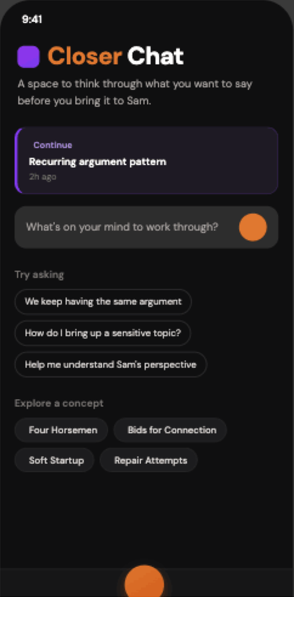 Closer chat screen